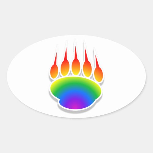 Rainbow Bear Paw Print Oval Sticker