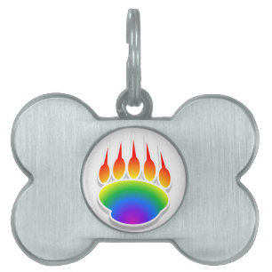 Rainbow Bear Paw Print Pet Name Tag