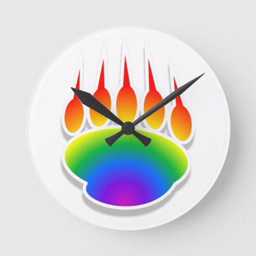 Rainbow Bear Paw Print Round Clock