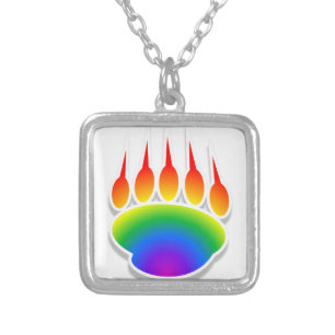 Rainbow Bear Paw Print Silver Plated Necklace