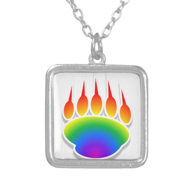Rainbow Bear Paw Print Silver Plated Necklace (Front)