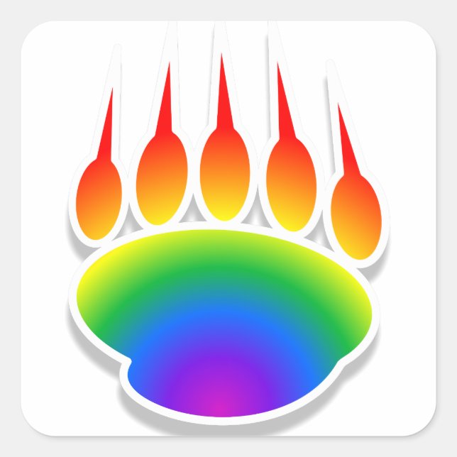 Rainbow Bear Paw Print Square Sticker (Front)