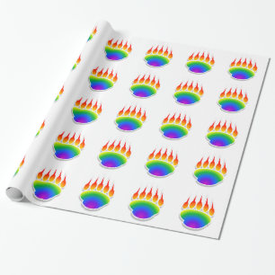 Rainbow Bear Paw Print Wrapping Paper