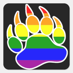 Rainbow Bear Paw Square - Sticker