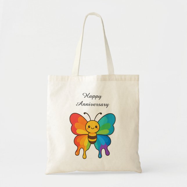 Rainbow Bee-Butterfly - Happy Anniversary Tote Bag (Front)