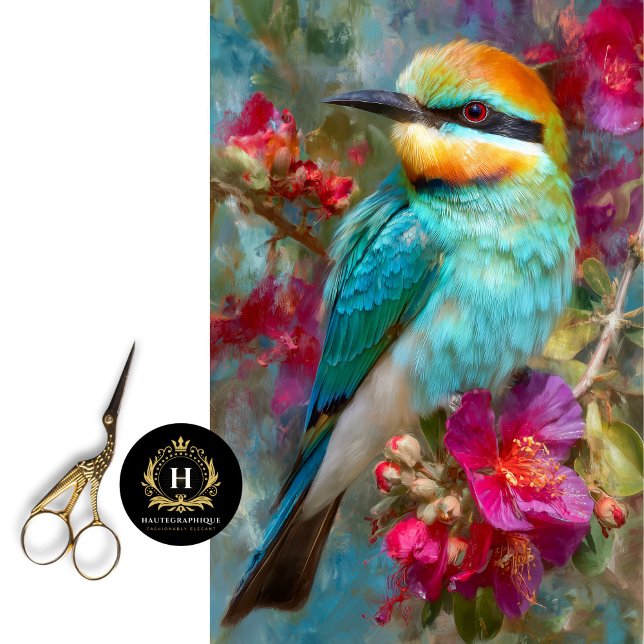 Rainbow Bee-eater Bird Tropical Flowers Decoupage Tissue Paper (Creator Uploaded)