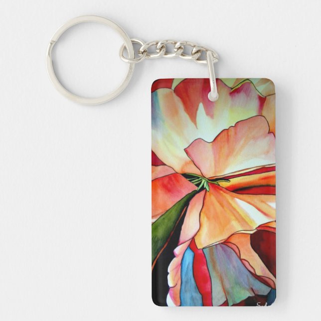 Rainbow Begonia flower original watercolour art Keychain (Front)