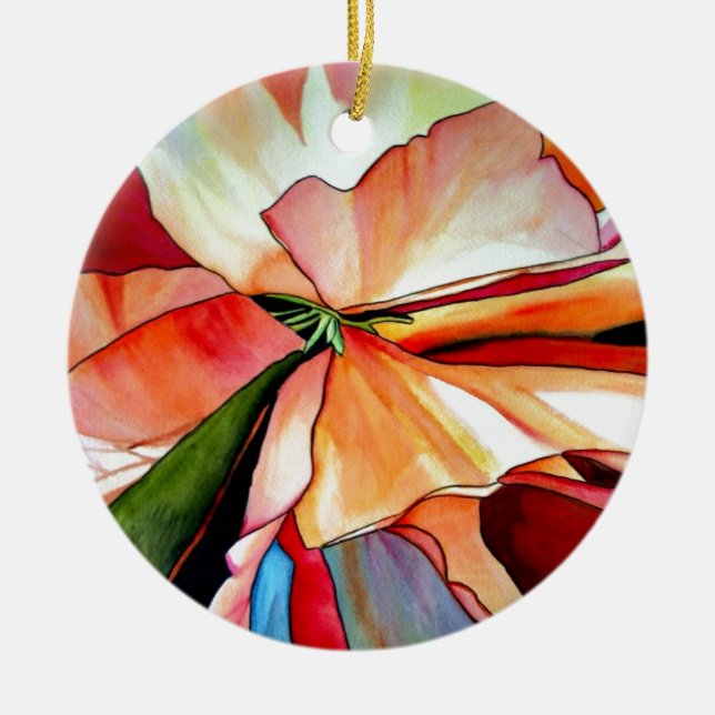 Rainbow Begonia flower watercolour original art Ceramic Ornament (Front)