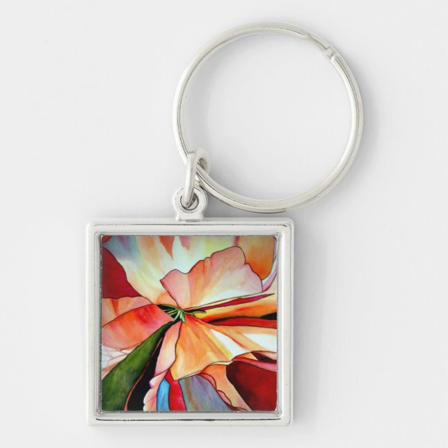 Rainbow Begonia flower watercolour original art Keychain (Front)