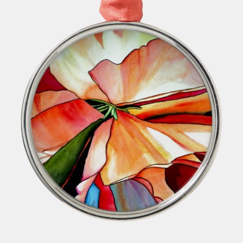 Rainbow Begonia flower watercolour original art Metal Ornament