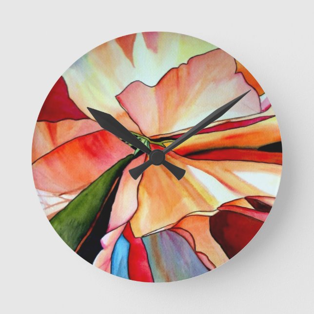 Rainbow Begonia flower watercolour original art Round Clock (Front)