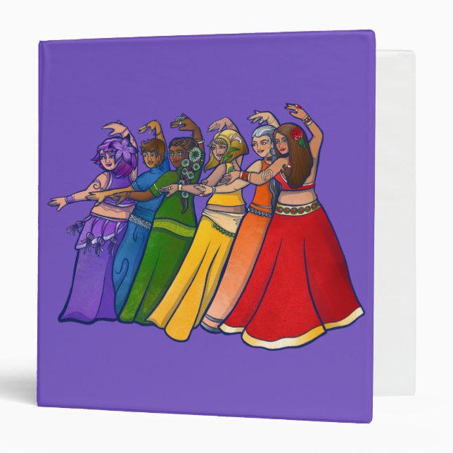 Rainbow Belly Dancer Art Belly Dance Troupe 3 Ring Binder (Front/Inside)