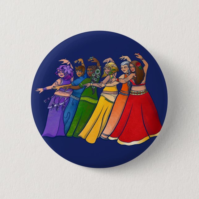 Rainbow Belly Dancer Art Belly Dance Troupe Button (Front)