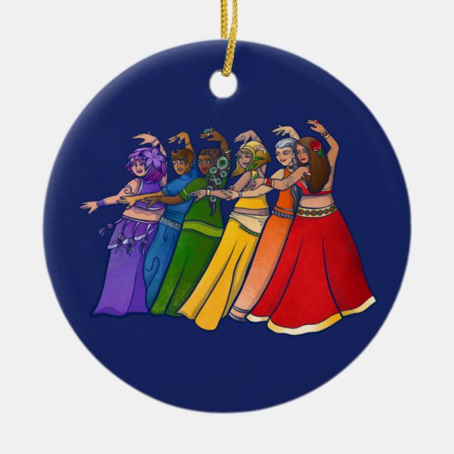 Rainbow Belly Dancer Art Belly Dance Troupe Ceramic Ornament (Front)