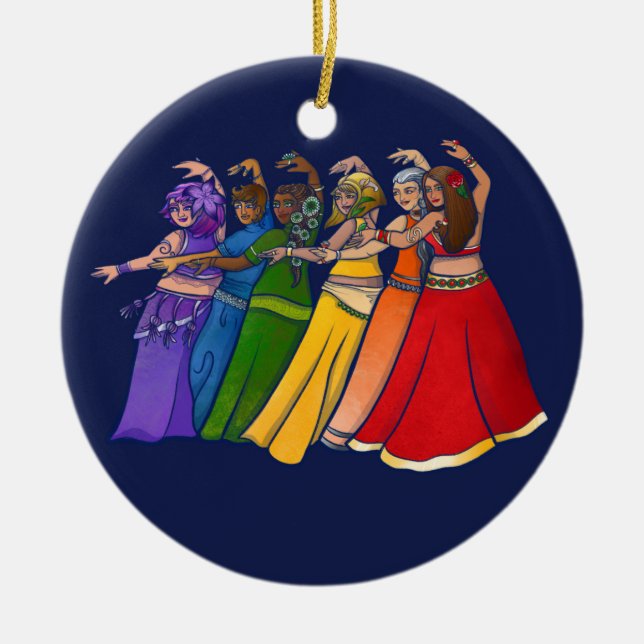 Rainbow Belly Dancer Art Belly Dance Troupe Ceramic Ornament (Front)