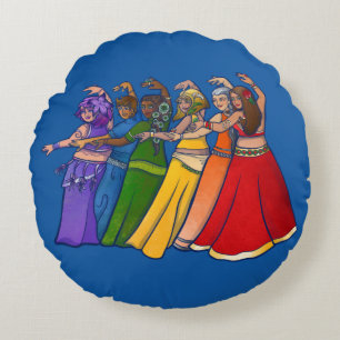 Rainbow Belly Dancer Art Belly Dance Troupe Round Pillow