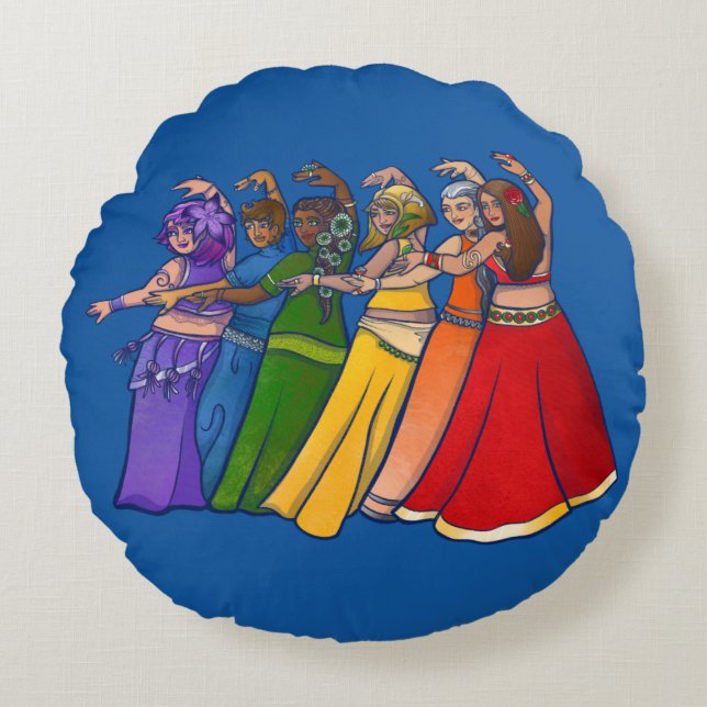 Rainbow Belly Dancer Art Belly Dance Troupe Round Pillow (Front)