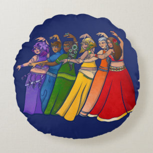 Rainbow Belly Dancer Art Belly Dance Troupe Round Pillow