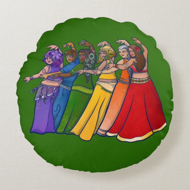 Rainbow Belly Dancer Art Belly Dance Troupe Round Pillow (Front)