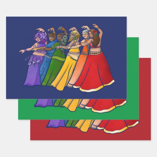 Rainbow Belly Dancer Art Belly Dance Troupe Wrapping Paper Sheets (Set)