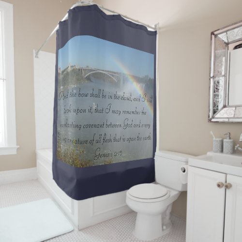 Rainbow Bible Verse Reminder of Gods Promise Shower Curtain