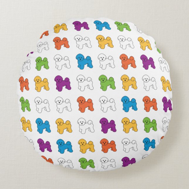 RAINBOW BICHON Round Throw Pillow (Front)