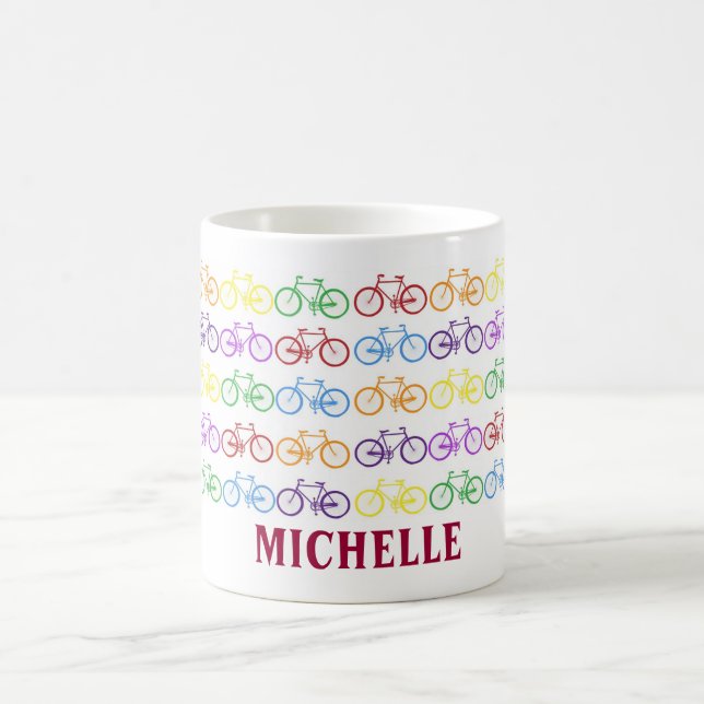 Rainbow Bicycle Cyclist Name Personalized Mug (Center)
