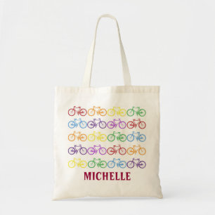 Rainbow Bicycle Cyclist Name Personalized Tote