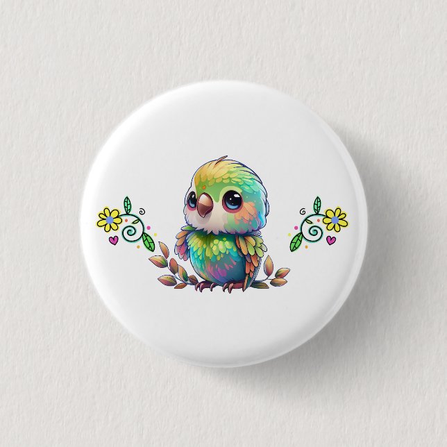 Rainbow Bird & Flowers Button (Front)