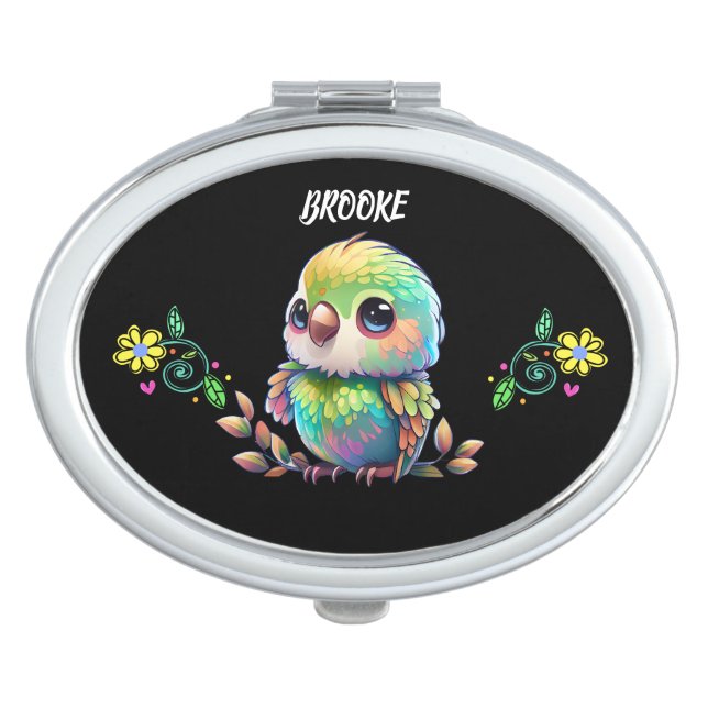 Rainbow Bird & Flowers Compact Mirror (Front)