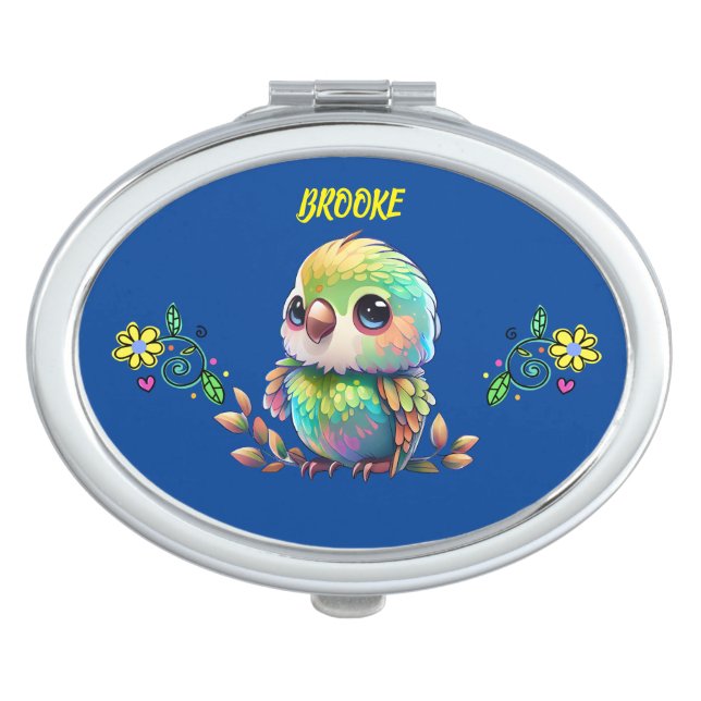 Rainbow Bird & Flowers Compact Mirror (Front)