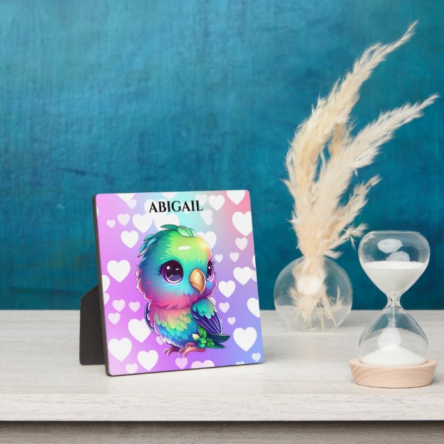 Rainbow Bird & Hearts Pop Art Plaque (Insitu)