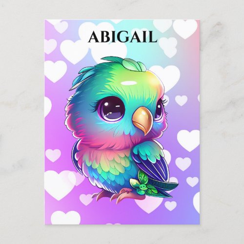 Rainbow bird  hearts  postcard