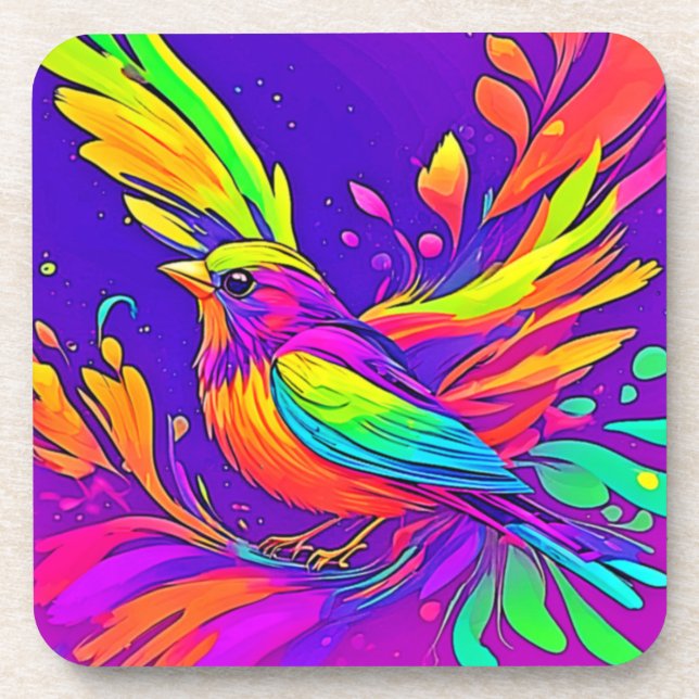 Rainbow Bird in Cartoon Land Beverage Coaster (Front)