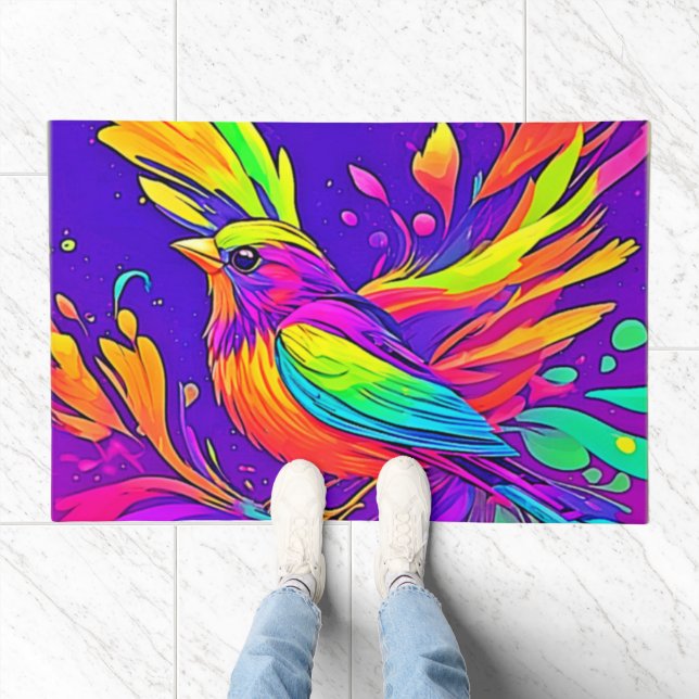 Rainbow Bird in Cartoon Land Doormat (Indoor)