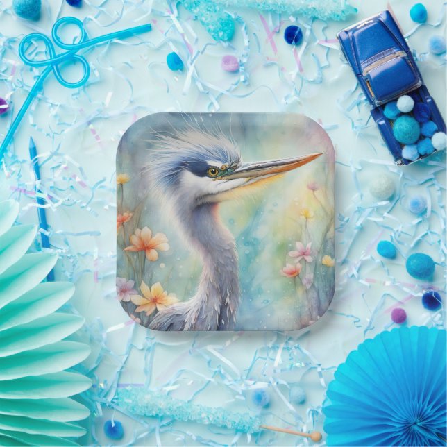 Rainbow Birds Blue Heron 1 Paper Plates (Party)