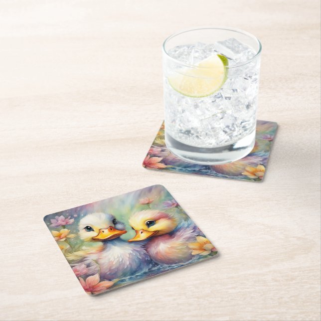 Rainbow Birds Duck 1 Square Paper Coaster (Insitu)