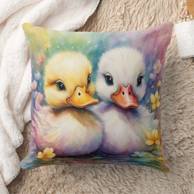 Rainbow Birds Duck 2 Throw Pillow (Blanket)