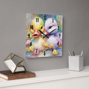 Rainbow Birds Duck 4 Square Wall Clock