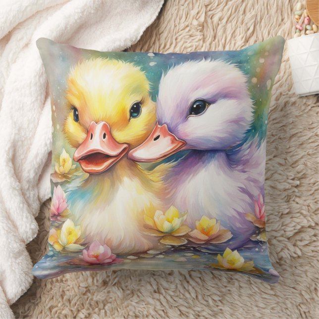 Rainbow Birds Duck 4 Throw Pillow (Blanket)