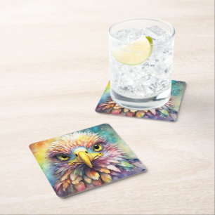 Rainbow Birds Eagle 1 Square Paper Coaster
