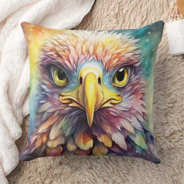 Rainbow Birds Eagle 1 Throw Pillow (Blanket)
