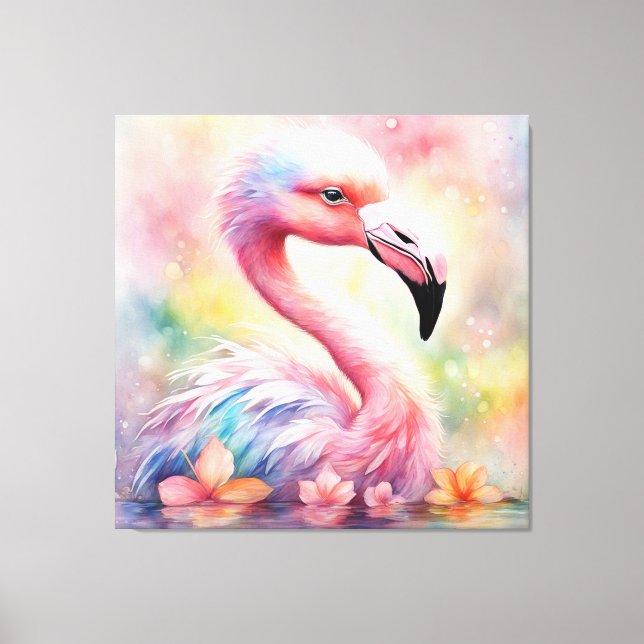 Rainbow Birds Flamingo 1 Canvas Print (Front)