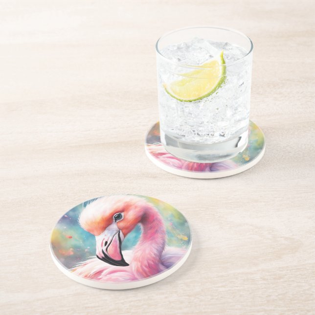 Rainbow Birds Flamingo 2 Coaster (Side)