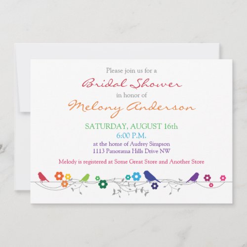 Rainbow Birds Flowers Bridal Shower Invitation