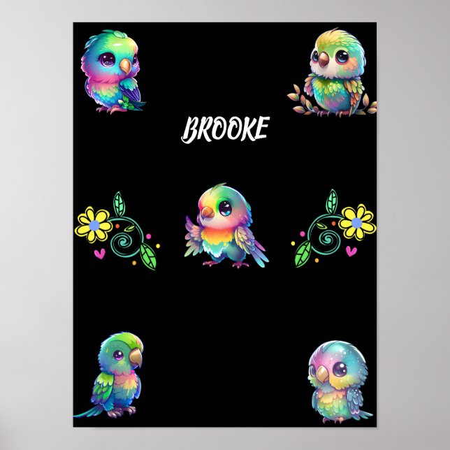 Rainbow Bird's & Flowers Personalized Poster (Front)