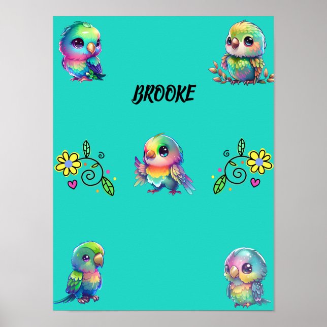 Rainbow Bird's & Flowers Personalized Poster (Front)