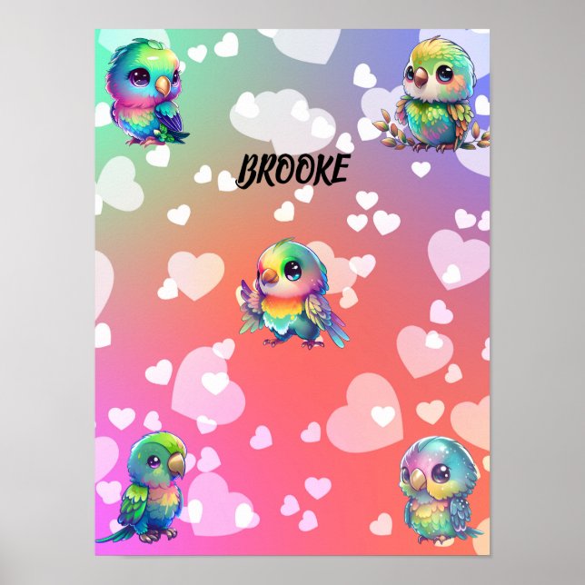 Rainbow Bird's & Hearts Personalized Poster (Front)