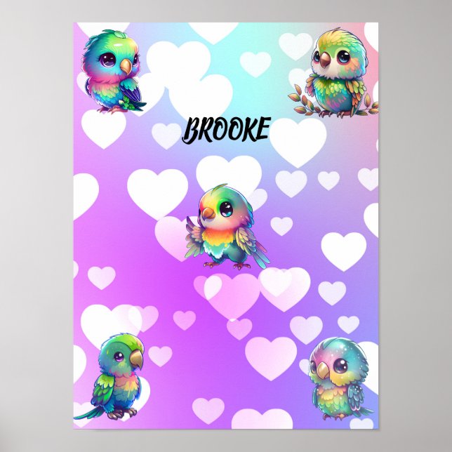 Rainbow Bird's & Hearts Personalized Poster (Front)