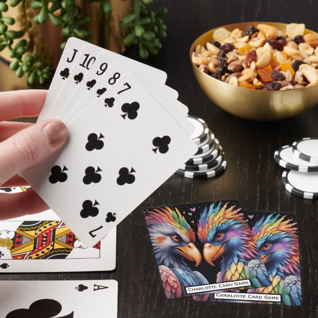 Rainbow Birds in Love Monogram Kids Match Game Poker Cards (In Situ)